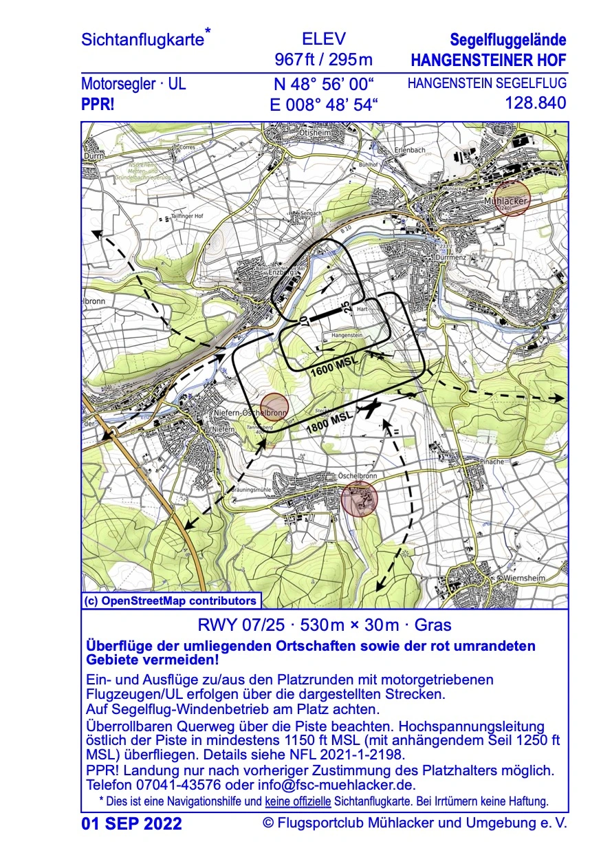 Sichtanflugkarte Hangenstein Segelflug